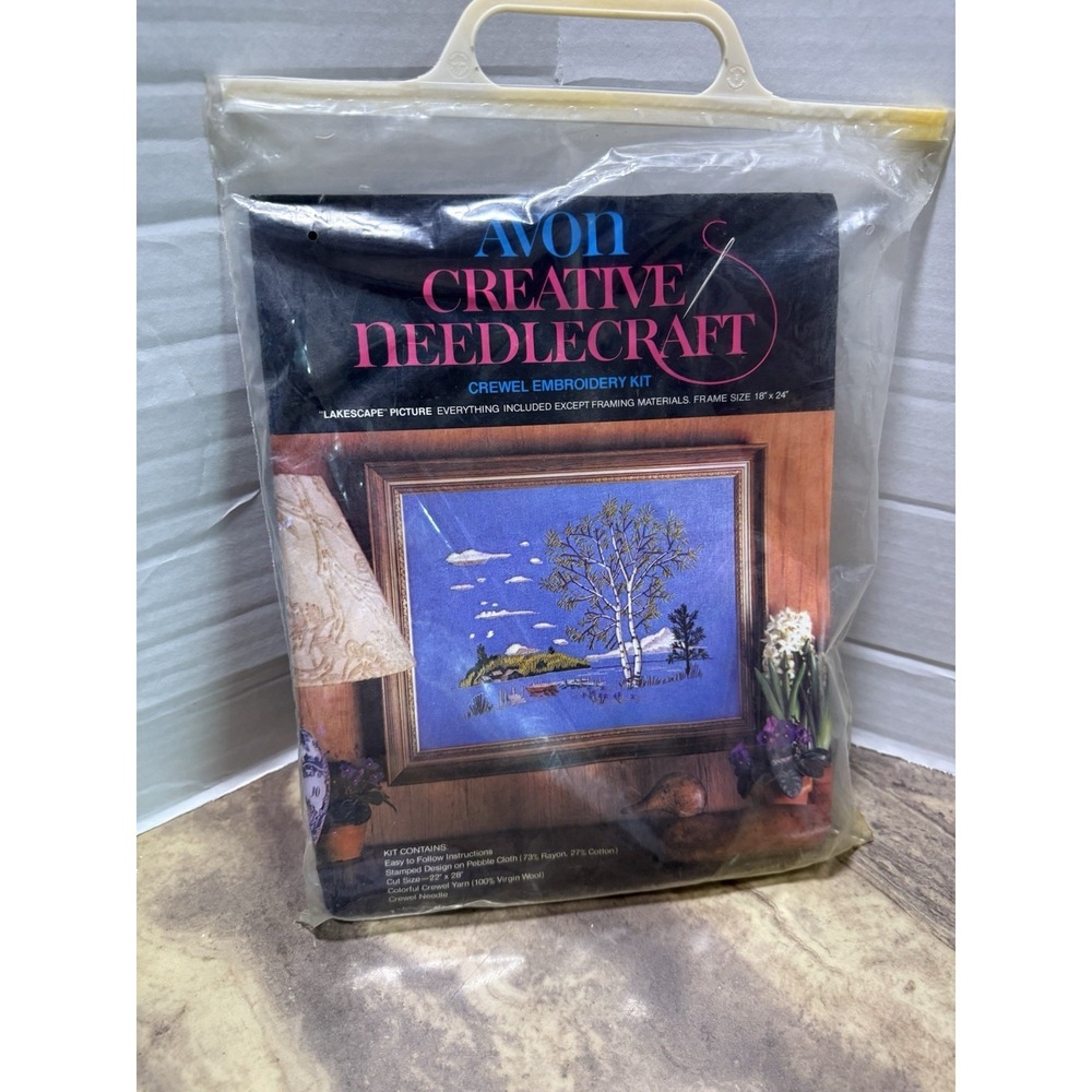 Lakescape Picture 1972‎ Avon Creative Needlecraft Crewel Embroidery Kit NIP Vtg